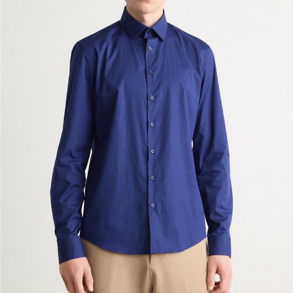 Calvin Klein 100% Cotton Cobalt Blue Slim Fit Dress Shirt